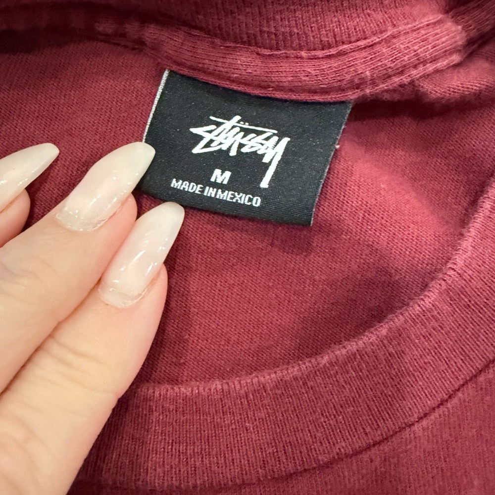 Vintage Stüssy Red Burgundy Long Sleeve Shirt M - Picture 3 of 5